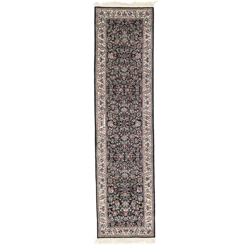 Tapis de couloir oriental noir fait à la main 3 x 10 Indo Kashan