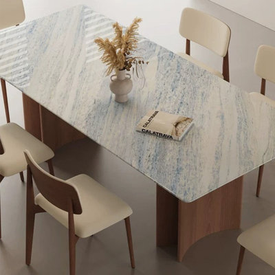 Blue Rectangular Stone with Solid  Manufactured Wood  Dining Table