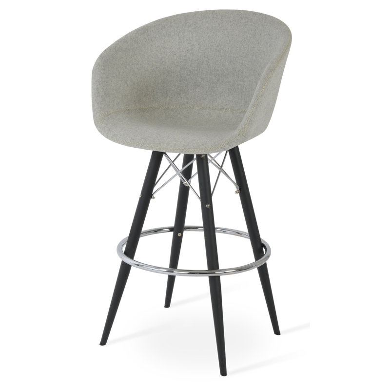 Tabouret de bar Tribeca, Noir, Tabouret de bar (siège d'une hauteur de 28 po), Laine argentée