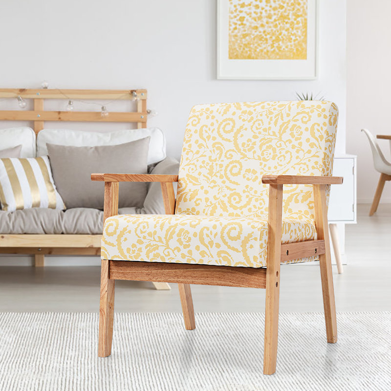 Fauteuil de 25 po de large en lin, Lin 100 % à motif floral jaune