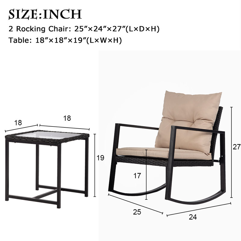 Ensemble de conversation d'extérieur en rotin 3 pièces avec coussins, Beige