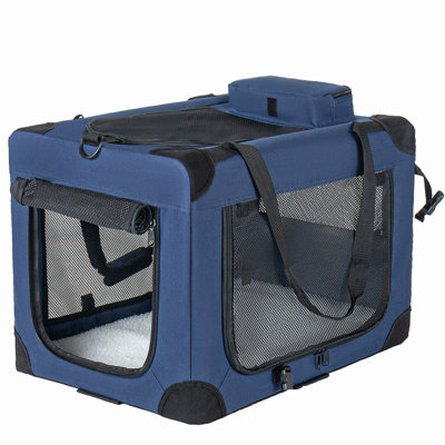 Caisse pour chien 40 po à 3 portes, pliable pliable pour animaux de compagnie et transporteur avec tapis en molleton, bleu foncé
