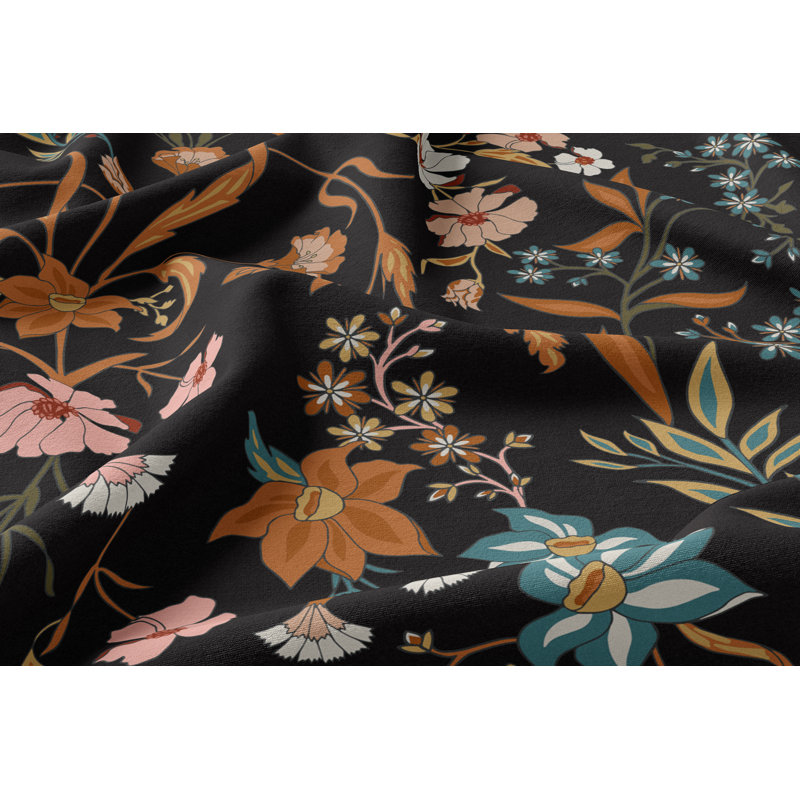 Boho Floral Black and Orange Cotton King Duvet Cover Set