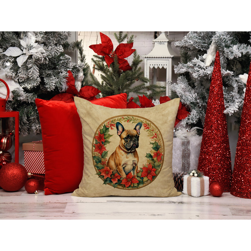 Coussin Christmas, 14 po x 14 po, Carré, Bouledogue français