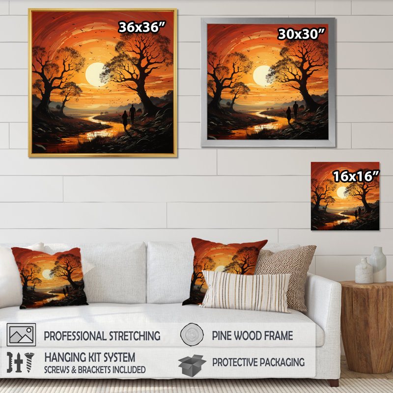 «Countryside Sunset Silhouettes an II», reproduction, H 24 po x l 24 po x P 1 po, Cadre photo argenté