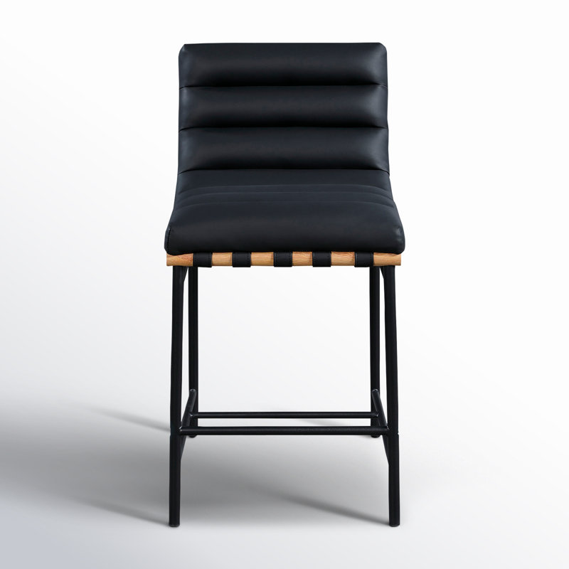Vincentas Upholstered Counter Stool, Black Faux Leather, Counter Stool (26.4" Seat Height)