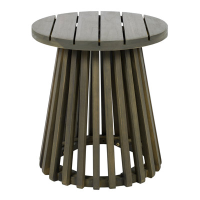 Outdoor Grey Wood Patio Side Table, 15.33 - Inch Surface, Distinctive Appearance, Quick Assembly Round Width, Ample Space For Essentials, Low Maintenance