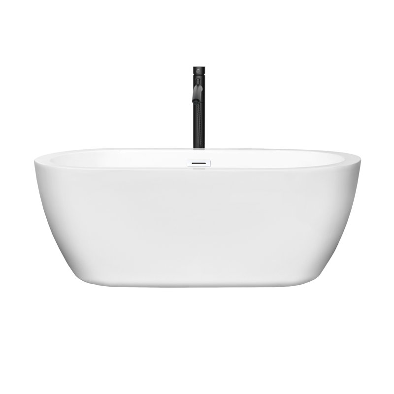 Soho 60'' x 29.25'' Soaking Acrylic Bathtub with Faucet, White/Shiny White/Matte Black