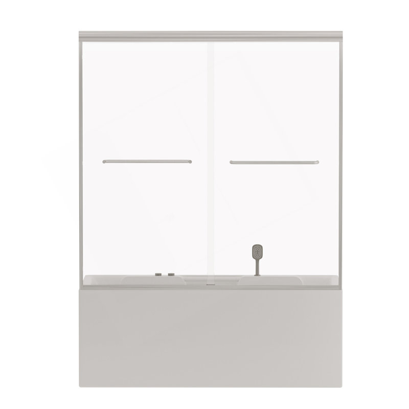 56"-60" W X 58" H Double Sliding Bathtub Shower Door, Semi-Frameless Bypass Tub Door, 1/4" (6Mm) Tempered Glass With Explosion-Proof Film, Adjustable Aluminum Alloy Frame