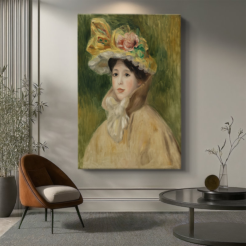 Femme à la capeline - Femme sur toile tendue avec châssis par Pierre-Auguste Renoir, 40 po x 60 po
