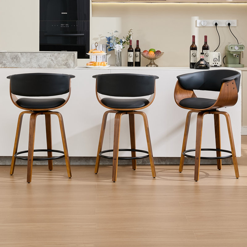 Tabourets de comptoir pivotants modernes de 26 po, îlot de cuisine en bois avec repose-pieds, Black