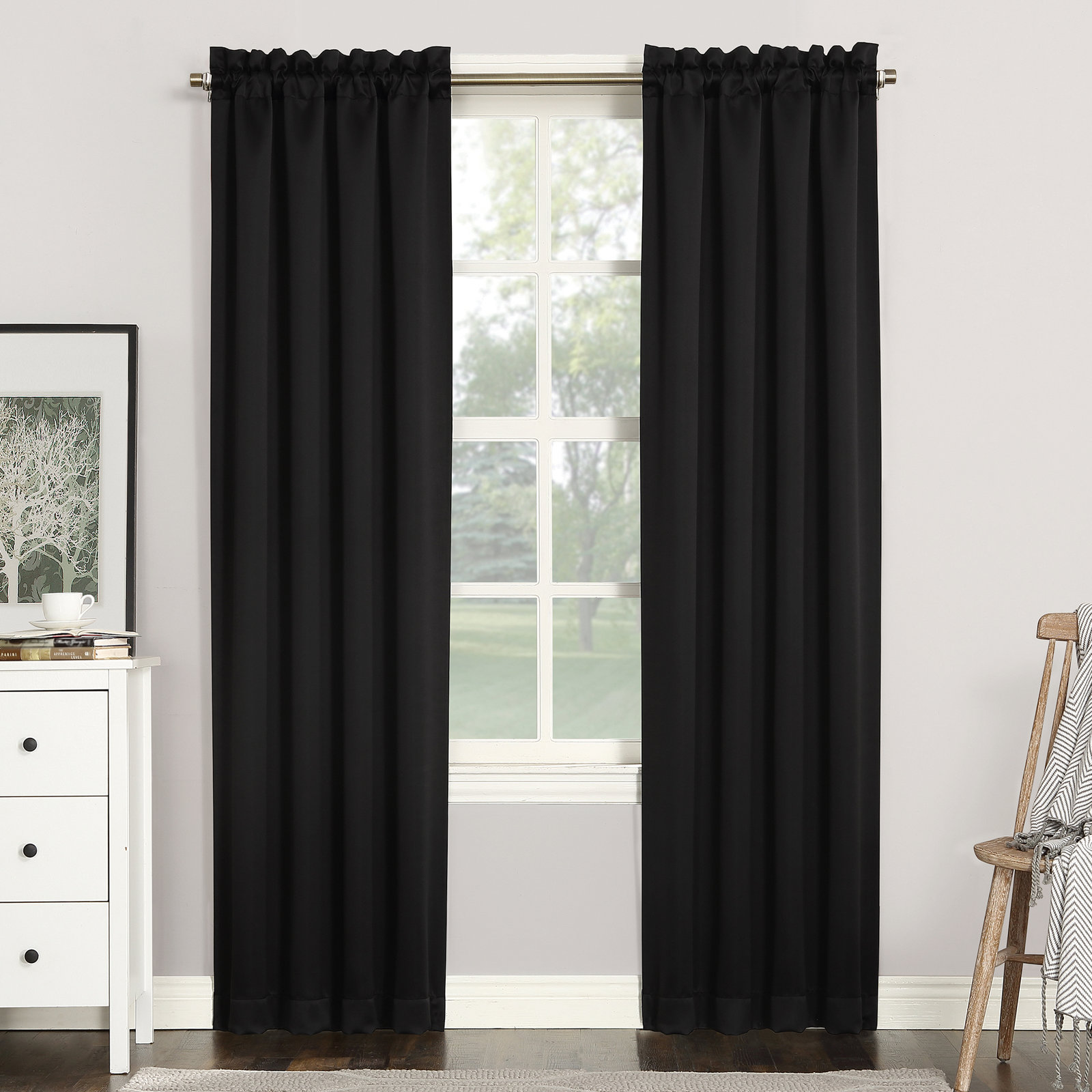  Thermal Blackout Rod Pocket Curtain Panel, Black, 40" W x 108" L