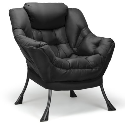 Fauteuil Lazy, fauteuil d'appoint moderne et confortable, grand fauteuil avec une poche latérale, fauteuil de lecture pour chambre à coucher, salon, dortoir, noir
