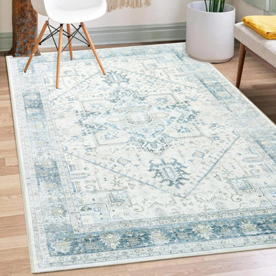 Washable Area Rug Living Room Vintage Bedroom Rug Boho Non-slip Carpet 