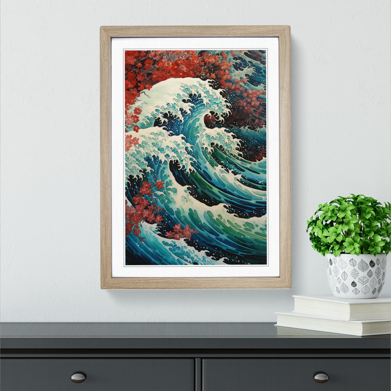 Wave Japanese Renaissance Art - Framed Print, Oak Framed, 34cm H x 25cm W
