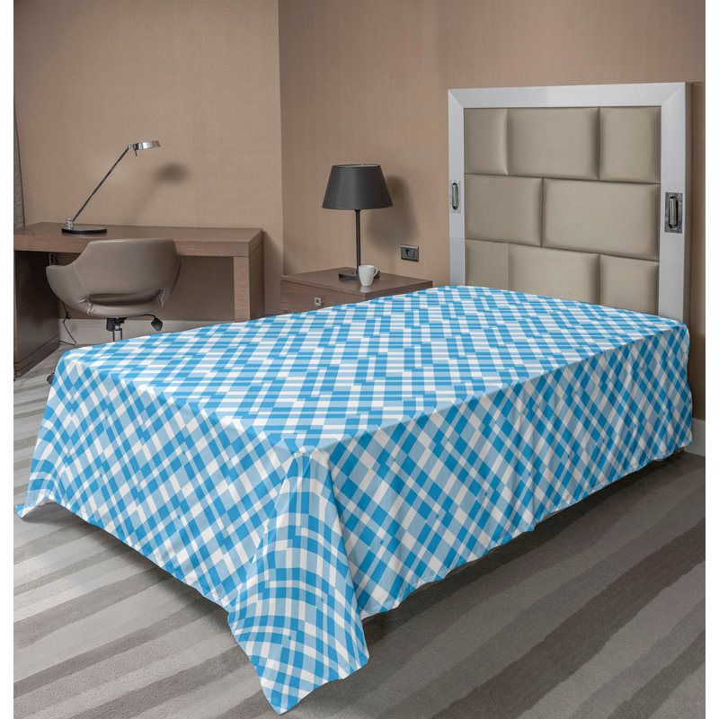 Drap-housse à motif floral Ambesonne, Drap plat pour lit simple, Bleu ciel profond / motif de chevron blanc