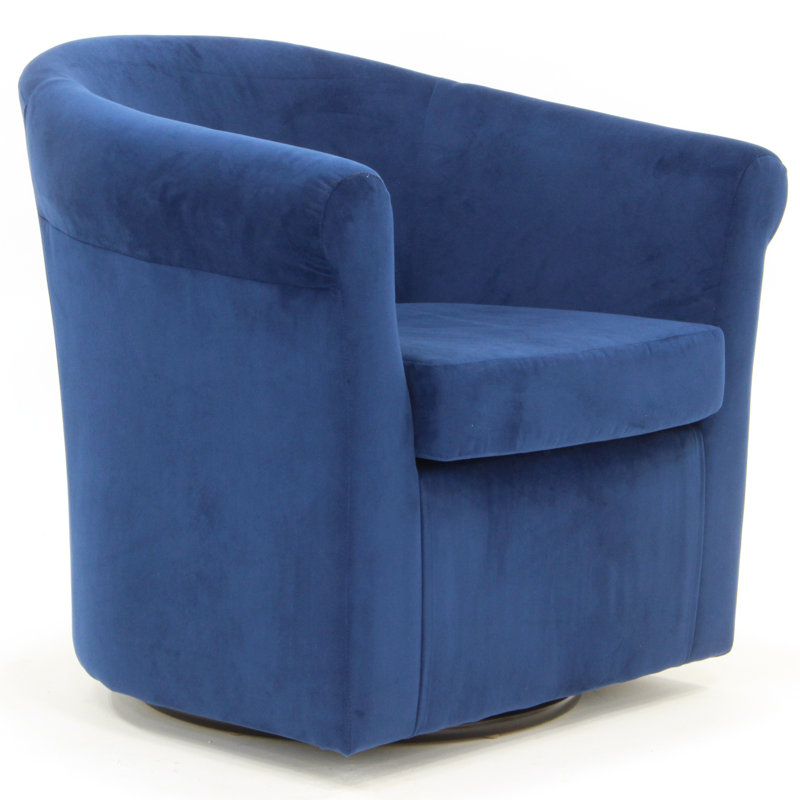 Anstett Upholstered Swivel Barrel Chair, Blue Performance Microsuede