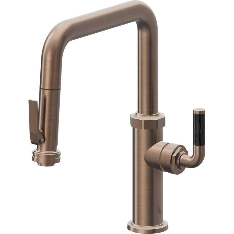 Descanso Kitchen Pull-Down Kitchen Faucet with Squeeze Sprayer - Quad Spout, Antique Nickel Flat
