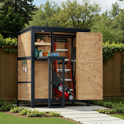 Outdoor Wooden Tool Shed with Locking Door and Interior Shelves