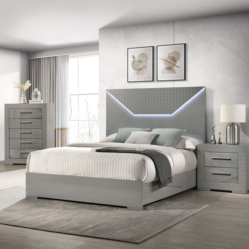 Table de chevet 2 tiroirs Pierce Grey, Gris