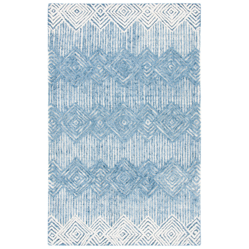 Tapis bleu / ivoire en laine touffeté à la main Leopoldo, Rectangle 3 pi x 5 pi