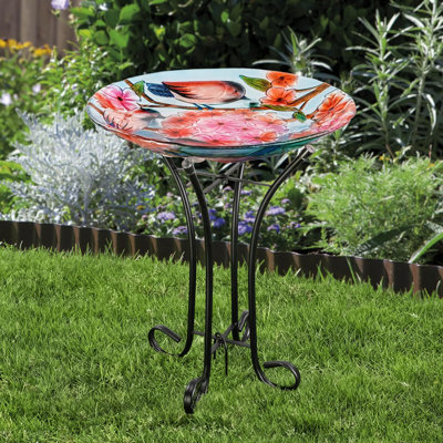 Bain d'oiseaux en verre 17,8 po avec support en métal Pauno Teamson Home, multi