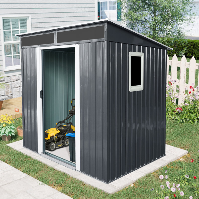 Metal Outdoor Storage Shed Black With Window And Transparent Plate