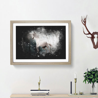White Horse Rearing in a Winter Forest - Picture Frame Graphic Art Print