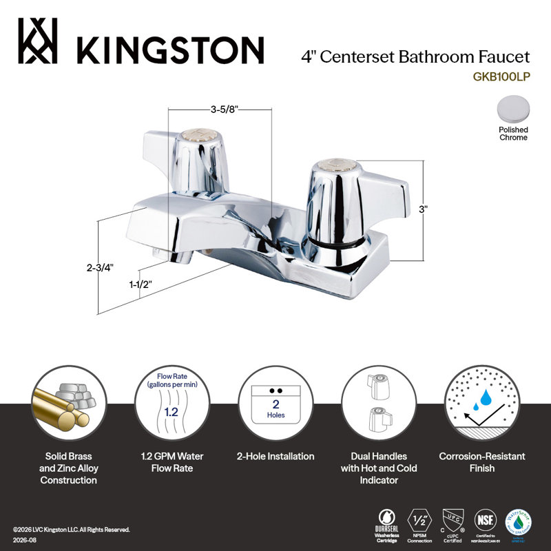 Kingston Brass Columbia Two-Handle Deck Mount 4" Centerset Bathroom Faucet, Not Included