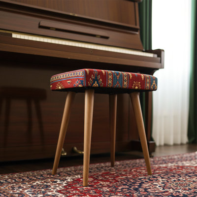 Modern Compact Vanity Stool With Footrest – Minimal Ottoman For Bedroom, Entryway, And Piano Bench by George Oliver
