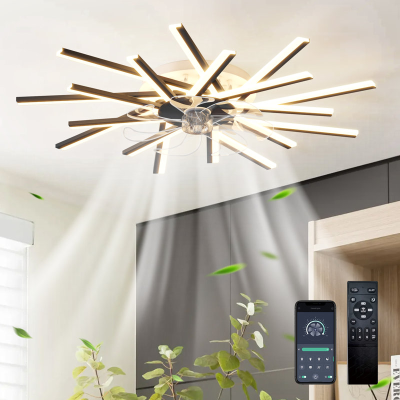 Ventilateur de plafond réversible à intensité variable à 6 vitesses de 36,22 po avec lumières DEL et télécommande Hanke, Noir