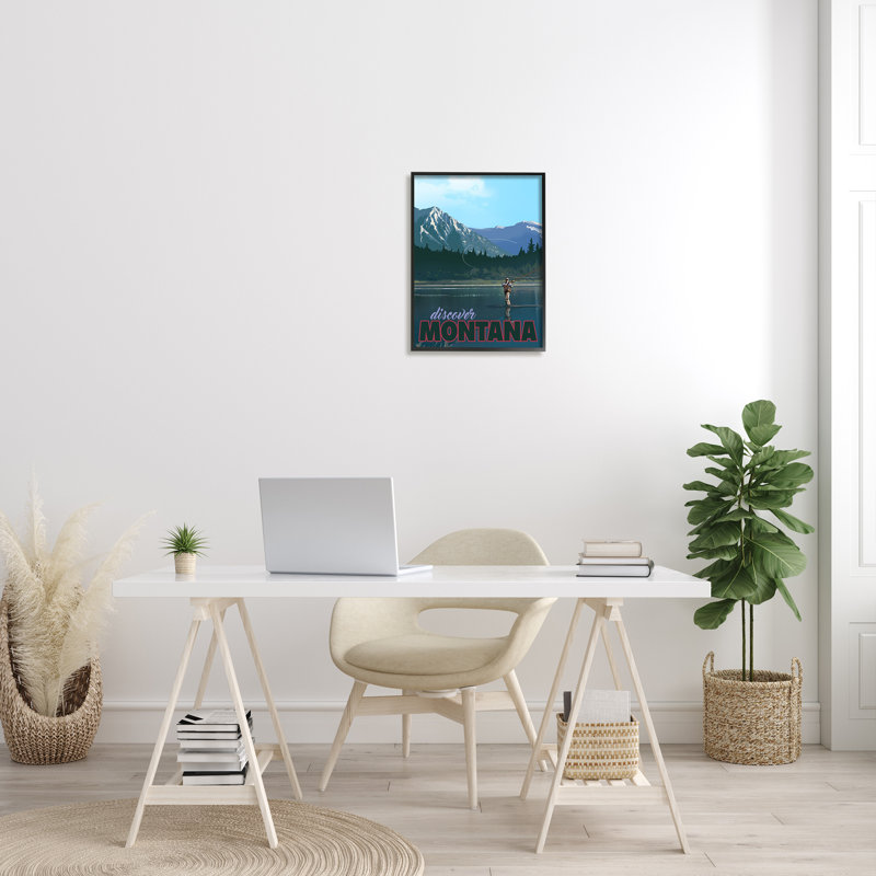 Montana Travel Fly Fishing, Giclée encadrée noir minuit, H 20 po x l 16 po x P 1,5 po