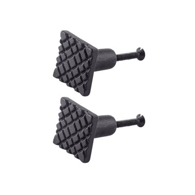 Wrought Iron Cabinet Knob Pull Square Diamond Grid Black Finish Decorative Metal Knobs Pack of 2