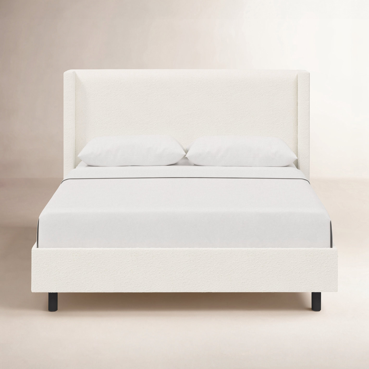 Hanson Upholstered Wingback Platform Bed, California King, Classic Snow Boucle