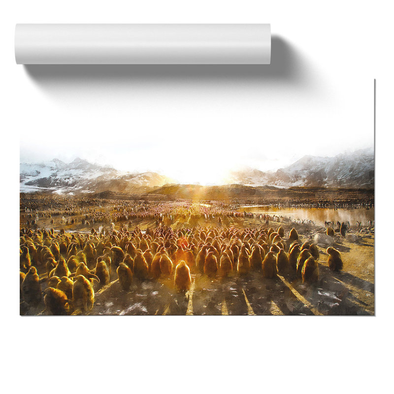 Young King Penguins Painting - Frameless Print, 21cm H x 30cm W x 0.1cm D