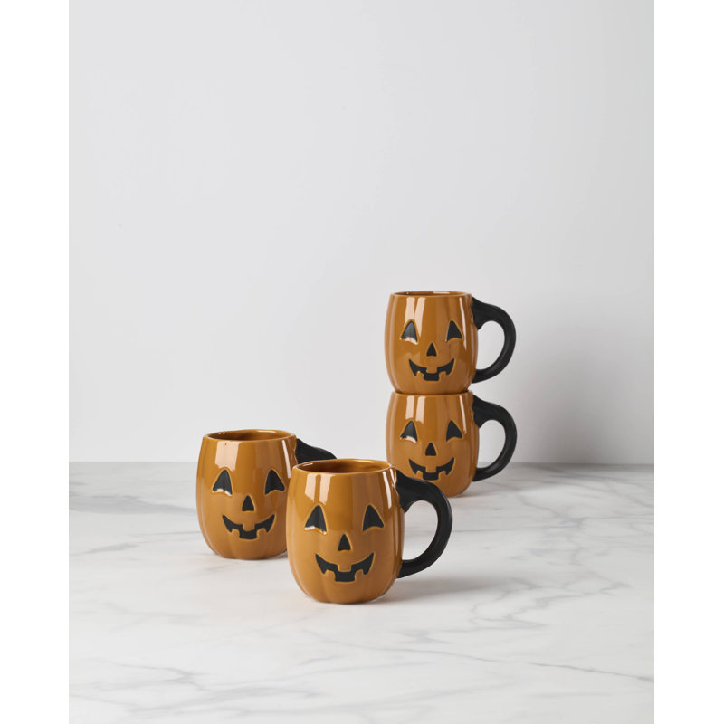 Lenox Vintage Halloween Figural Pumpkin Mugs, Set of 4