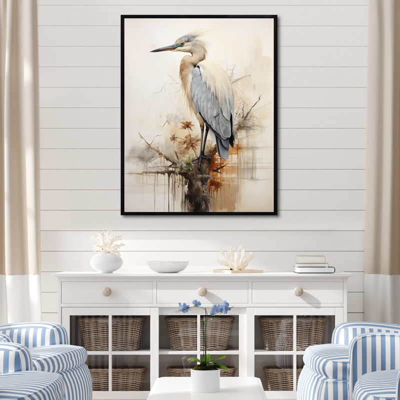 «Majestic Blue Heron Horizon I», reproduction sur toile, Cadre flottant noir, H 32 po x l 24 po x P 1 po