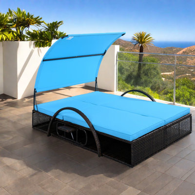 Adjustable Patio Chaise Lounges, Steel Modern Double Sunbed For Poolside