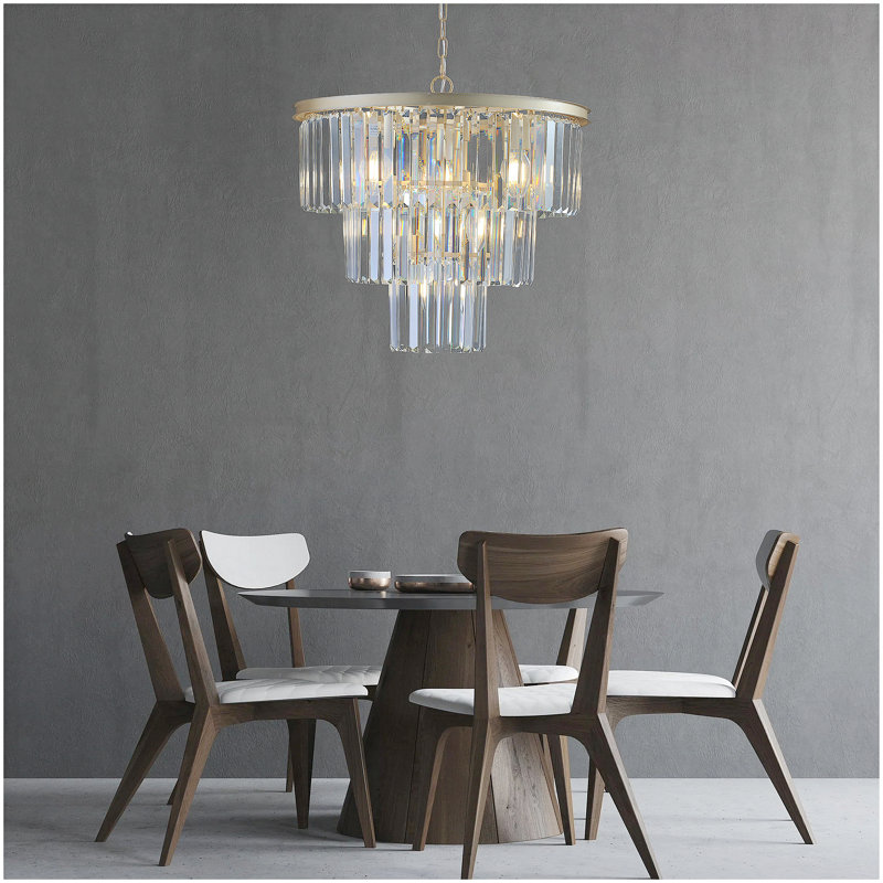 Lustre en cristal de luxe à 3 niveaux de 20 po, luminaire suspendu à cadre doré 7 lumières, éclairage de plafond élégant pour le salon, la salle à manger, la chambre à coucher (sans ampoules)