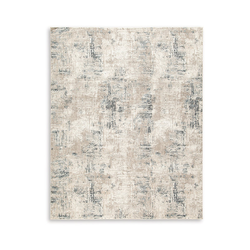 Tapis Toer, impression abstraite, tissé à la machine, gris, Rectangle 8 pi x 10 pi