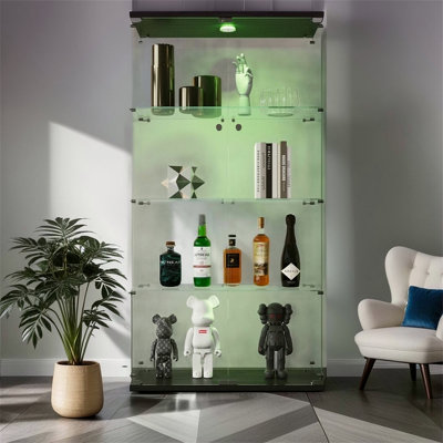 Vitrine lumineuse en verre à deux portes avec 4 tablettes
