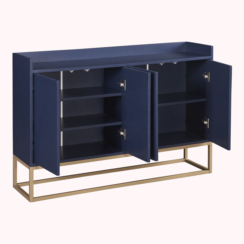 Console en bois avec grand espace de rangement, pieds en métal doré, Marine, 31.5" H x 47.2" W x 11.8" D