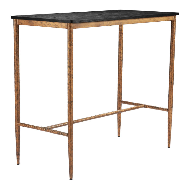 Nida Black Faux Wood and Bronze Industrial Bar Table