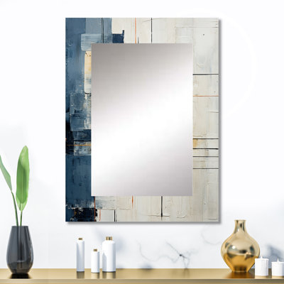 Bleu et blanc intemporel minimalisme I - peinture abstraite unique miroir mural, miroir moderne, art imprimé en métal