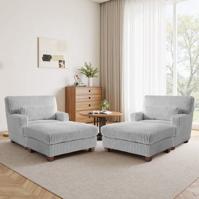 Modern Chaise Lounge Chair With Movable Ottoman And Pillow(Set Of 2)