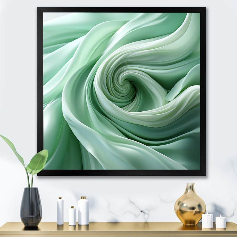 Décoration murale spirales vertes douces - Spirales abstraites murales, Cadre simple noir, H 36 po x l 36 po x P 1,5 po