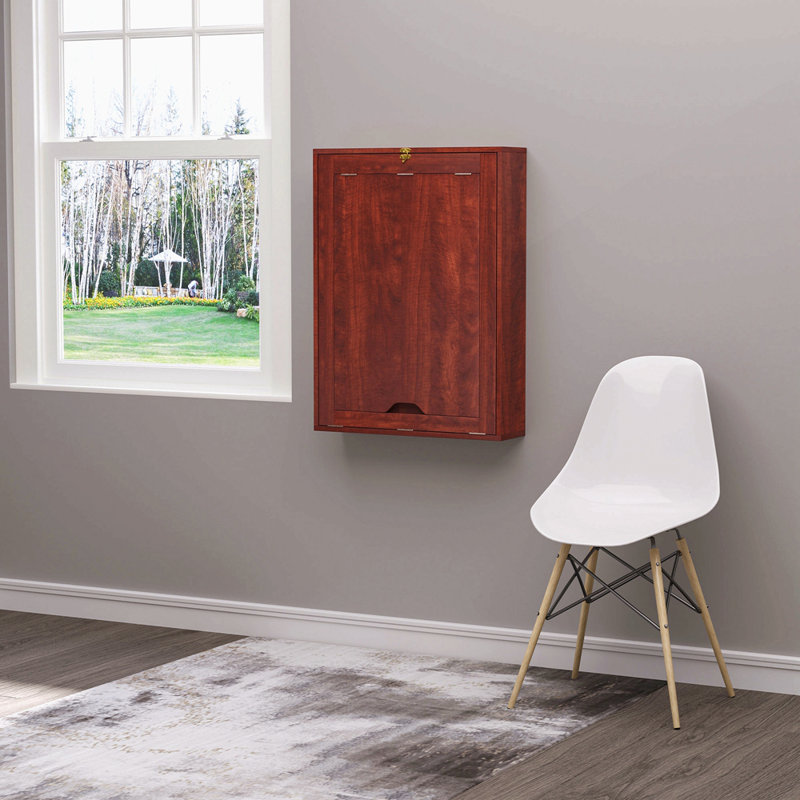 Wall Mounted Desk, Fold Out Convertible Desk, Multi-Function Computer Table Floating Desk With Shelves For Home Office, Mahogany