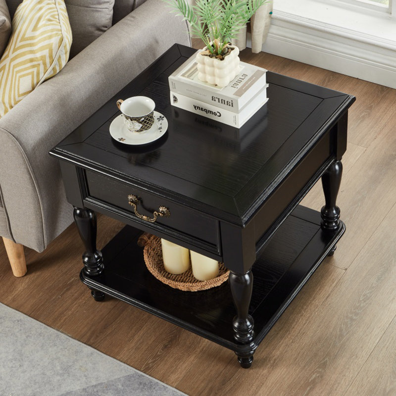 Mid-Century Modern Solid Wood End Table, Black