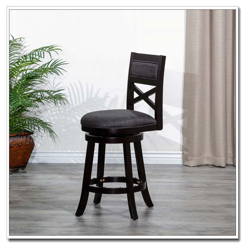 Tabouret pivotant à hauteur de comptoir - siège en tissu gris anthracite, Gris charbon / espresso