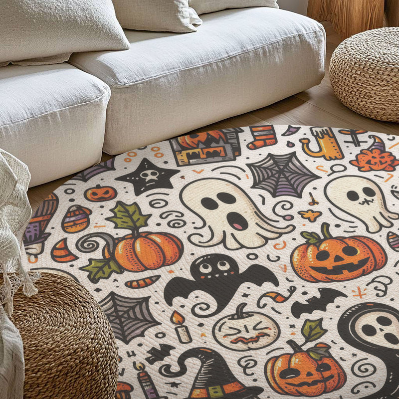 Tapis tressé Boo-torable Fun, Rond 5 pi